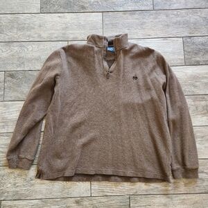 Chaps Quarter Zip Sweater Mens Size XL Brown Textured Knit Mock Neck Cotton